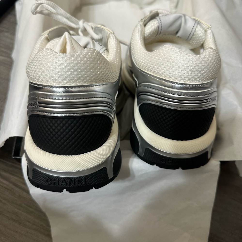 Chanel Men's Silver and White Sneakers - Picture 5 of 9
